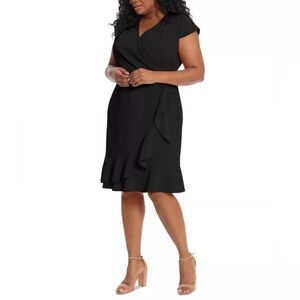 London Times Women’s Plus size Cascade Ruffle Faux Wrap Midi dress 14 W